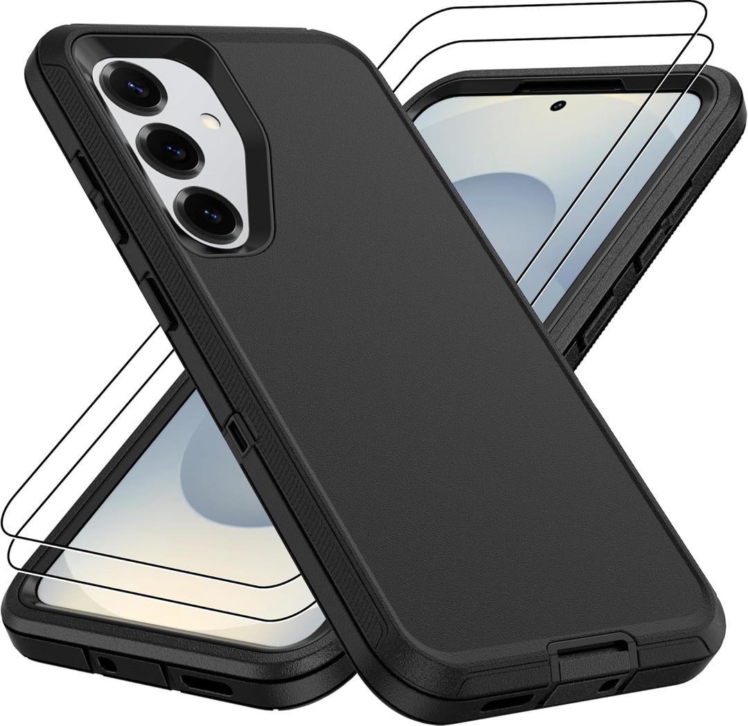 for Samsung Galaxy S24 Plus Case & Galaxy S25 Plus Case :& 14 FT Military Grade Drop Protection with 2Pc Screen Protector Shockproof/Dustproof/DropProof Phone Case for S24+/S25+-Black