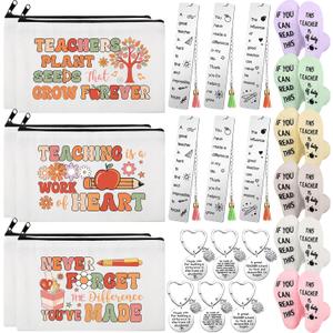 Paterr 24 Pcs End of Year Teacher Gifts Bulk for Women Thank You Gifts Including Socks Makeup Bags Keychain Metal Bookmark for Graduation(Heart Teaching,Fleece)