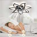 Ceiling Fan with Lights Remote Control, 32" Black Flower Modern Ceiling Fan with Lights, Low Profile Flush Mount Ceiling Fan for Kitchen Bedroom Living Room