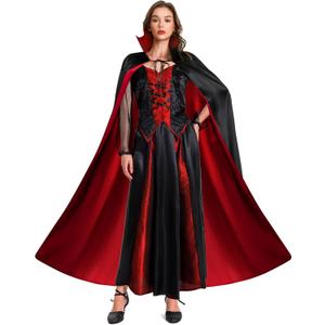 Womens Vampire Costume Outfit Dress, Gothic Vampire Cape Corset Skirt Shirt Costume Clothes Womens Halloween Costumes (Large, Style 1)