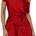 XXTAXN Summer Sexy Elegant One Shoulder Short Sleeve High Waist Curvy Dressy Rompers With Pockets
 M