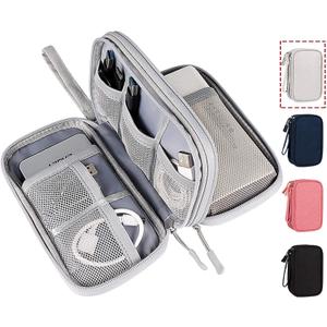 CAOODKDK Electronic Organizer Bag, Waterproof Portable Electronic Organizer Travel Accessories Cable Bag Universal Cord Storage Case for CableCord Storage Double Layer - Gray, Large