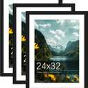 Picrit 24x32 Picture Frame 3 Pack, Black Poster Frame, Display Poster 20 x 28 with Mat or 24 x 32 without Mat for Horizontal or Vertical Wall Mounting