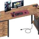 Lufeiya L Shaped Computer Desk with Drawers & Storage Shelves, 55 Inch Corner Desk with Power Outlet for Home Office Bedroom, L-Shaped Teen PC Gaming Desks with Fabric Drawer, Rustic Brown