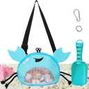 2 x AMOR PRESENT Mesh Baby Beach Bag, Shell Collecting Bag with Shovel Crab-Shaped Adjustable Strap for Holding Shell Sea Pool Sand Toy, Blue