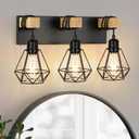 3-Light Farmhouse Vanity Light, Industrial Wood Bathroom Light Fixtures Over Mirror, Metal Lampshade for Bathroom, Hallway, Living Room