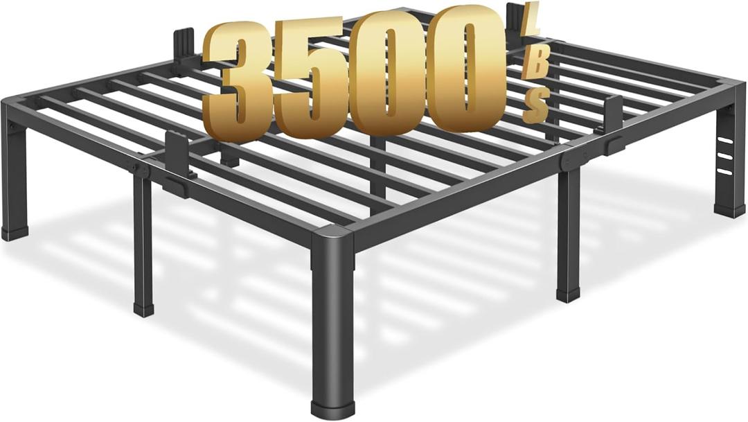 18 inch Full Size Bed Frame with Round Corner Legs and Headboard Hole Mattress Slide Stopper 3500 lbs Heavy Duty Metal Platform,Steel Slat Support,No Box Spring Needed,Easy Assembly,Noise Free