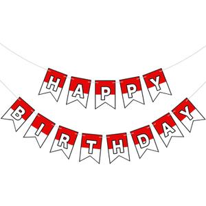 VitalCozy Red and White Cartoon Birthday Banner Cute Anime Theme Birthday Decorations Paper Banner for Party Hanging Bunting Decor
