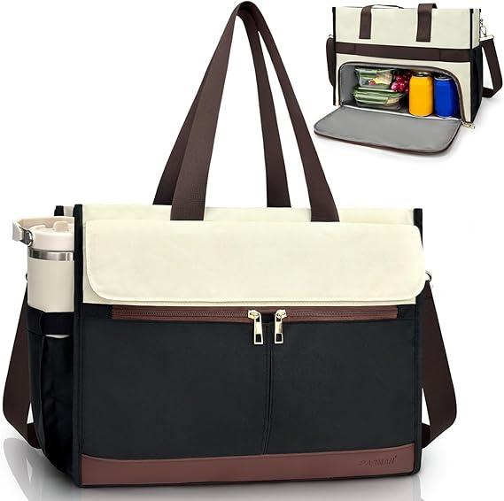PASMAN Lunch Bag for Women, 15.6" Laptop Tote with Insulated Lunch Box Compartment for Nurse, Teacher Work Office Outdoor