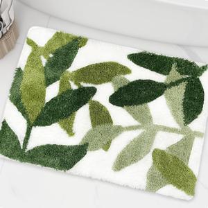 Bathroom Rugs - Green Bath Rug Non Slip Back Water Absorbent Leaves Plush Microfiber Small Bathroom Rug Leaf Bath Mat Cute Green Shower Mat Doormat 17.5 X 25.5 in