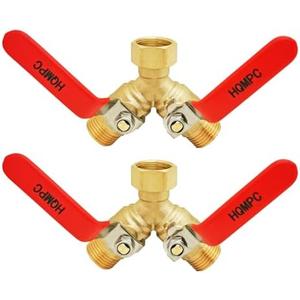 HQMPC Garden Hose Y Valve Splitter Brass Hose Splitter With Stainless Steel Long Handle Brass Garden Hose Adapter 2 Way Y Valve 3/4" GHT Thread 2pcs