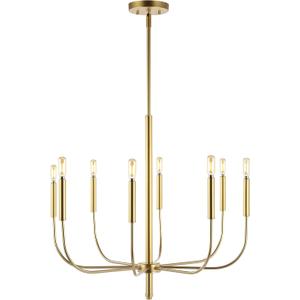 JONATHAN Y 27.25" Gold Painting 8-Light Amoros Modern Iron Chandelier, Mid-Century Candle-Style Hanging Fixture for Dining Room, Kitchen Island, LED Bulbs Included (JYL7900B)