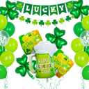 47Pcs St Patricks Day Decorations Shamrock Garland Banner Green Balloons Dark Green Balloon for St. Patrick's Day Irish Party Supplies