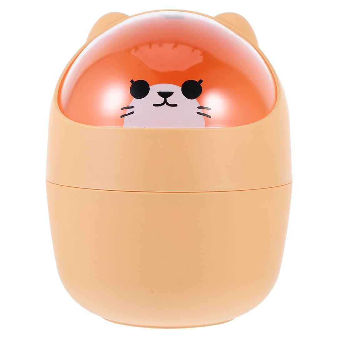 Homoyoyo Mini Garbage Bin Mini Kawaii Cute Bear Trash Bin, Nordic Style Tiny Trash Can, Mini Trash Can with Lid for Office Bedroom Use Mini Desk Bin (Yellow)