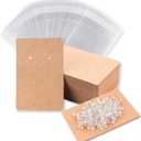Earring Display Cards with 100 Pcs Earring Holder Cards 200 Pcs Earring Backs and 100 Jewelry Packaging for Earrings Necklace Jewelry Bags 3.5x2.4 Inches (Brown)
