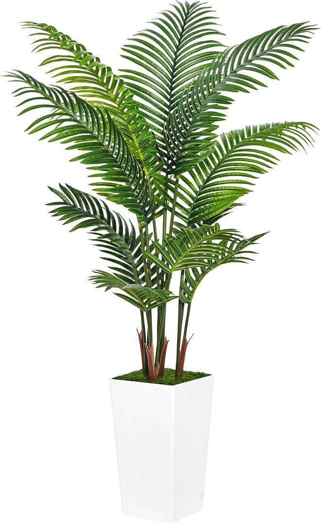 ASTIDY Artificial Palm Tree 5FT - Fake Tree with White Tall Planter - Faux Tropical Areca Floor Plant in Pot - Artificial Silk Plant for Home Office Living Room Decor Indoor