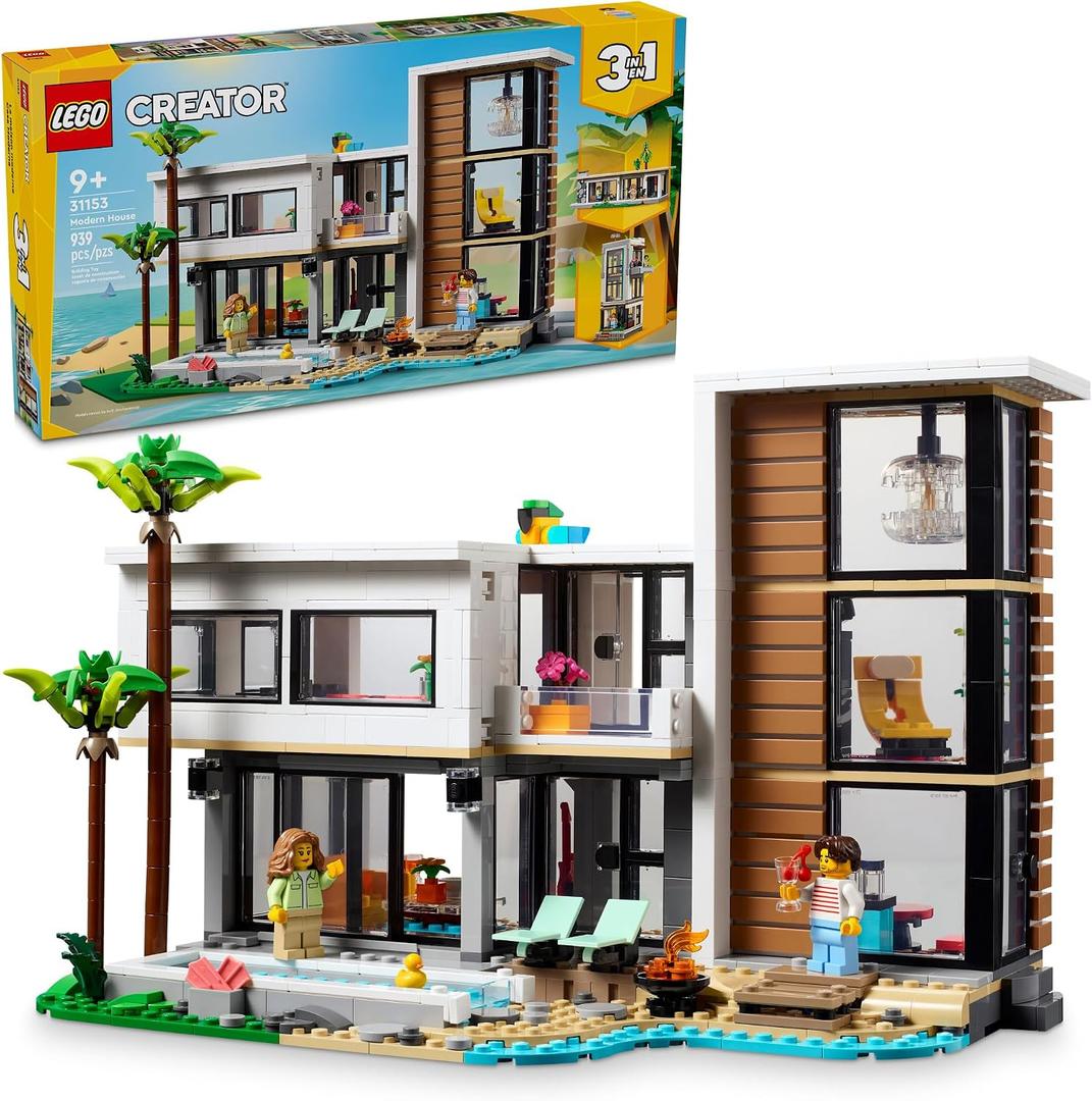 LEGO Creator 3 in 1 Modern Toy House - Kids Toy Building Set with 3 Building Options for Boys & Girls, Ages 9+ - with 2 Minifigures for Pretend Play - Gift Idea for Birthday - 31153