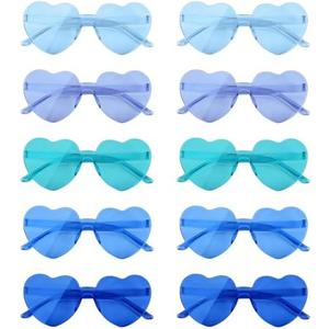 NACHLYNN 10 Pairs Heart Sunglasses Women Rimless Heart Shaped Sunglasses Candy Color Glasses for Costumes Cosplay (Blue Series)