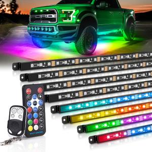 MICTUNING N8 RGB+IC Underglow LED Lighting Kit for Truck with Remote & Key Fob Dual Control, Exterior Neon Accent Underbody Strip, Multicolor Mode, Waterproof, Aluminum Casing