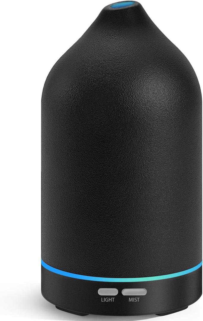 URPOWER 120ML Essential Oil Diffuser, Ultrasonic Aromatherapy Diffuser with Sleek Black Ceramic Design, 7-Color LED Lights, Auto Shut-Off, Humidifier for Home & Office, Scent Diffuser for Relaxation