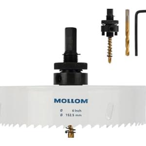 Mollom (152.5mm | 6") HSS M42 with 8% Cobalt BI-Metal Hole Saw with 2 Pilot Drill Bits & Arbor Smooth Cutting for PVC,Drywall,Wood,Plastic,Gypsum Board,Rubber 2 Pack