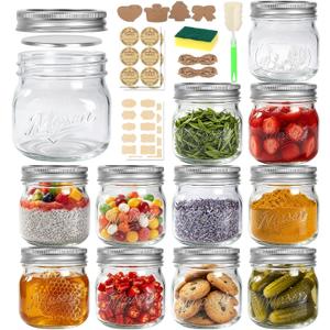 BIGIVACA 16 oz Wide Mouth Mason Jars, 12 Pack Canning Jars with Embossed Fruit Pattern, Glass Jars for Food Storage, Preserving, Pickling, Meal Prep, DIY Crafts and Home Decor