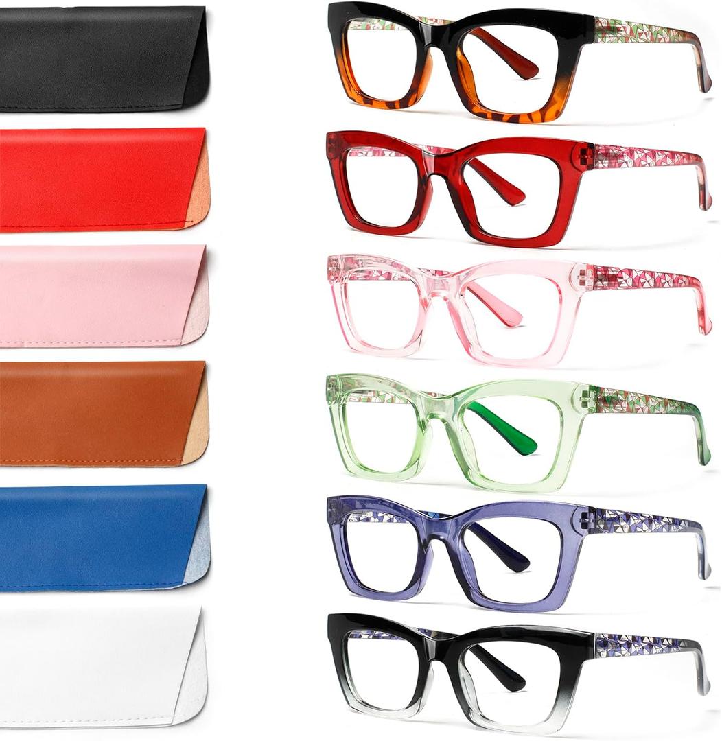 6 Pack Reading Glasses for Women Blue Light Blocking Computer Square Readers with Spring Hinge (Multicolor, 1.00, x)