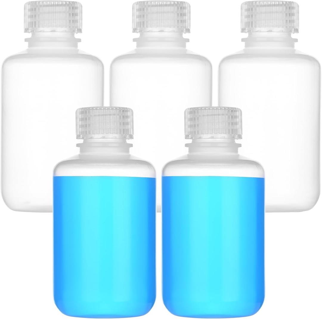 4oz/125ml Plastic Sample Bottles with caps, Wide Mouth Reagent Bottle with Lids Leak Proof Containers Water Sample Bottles for Laboratories, Travel(5Pcs)