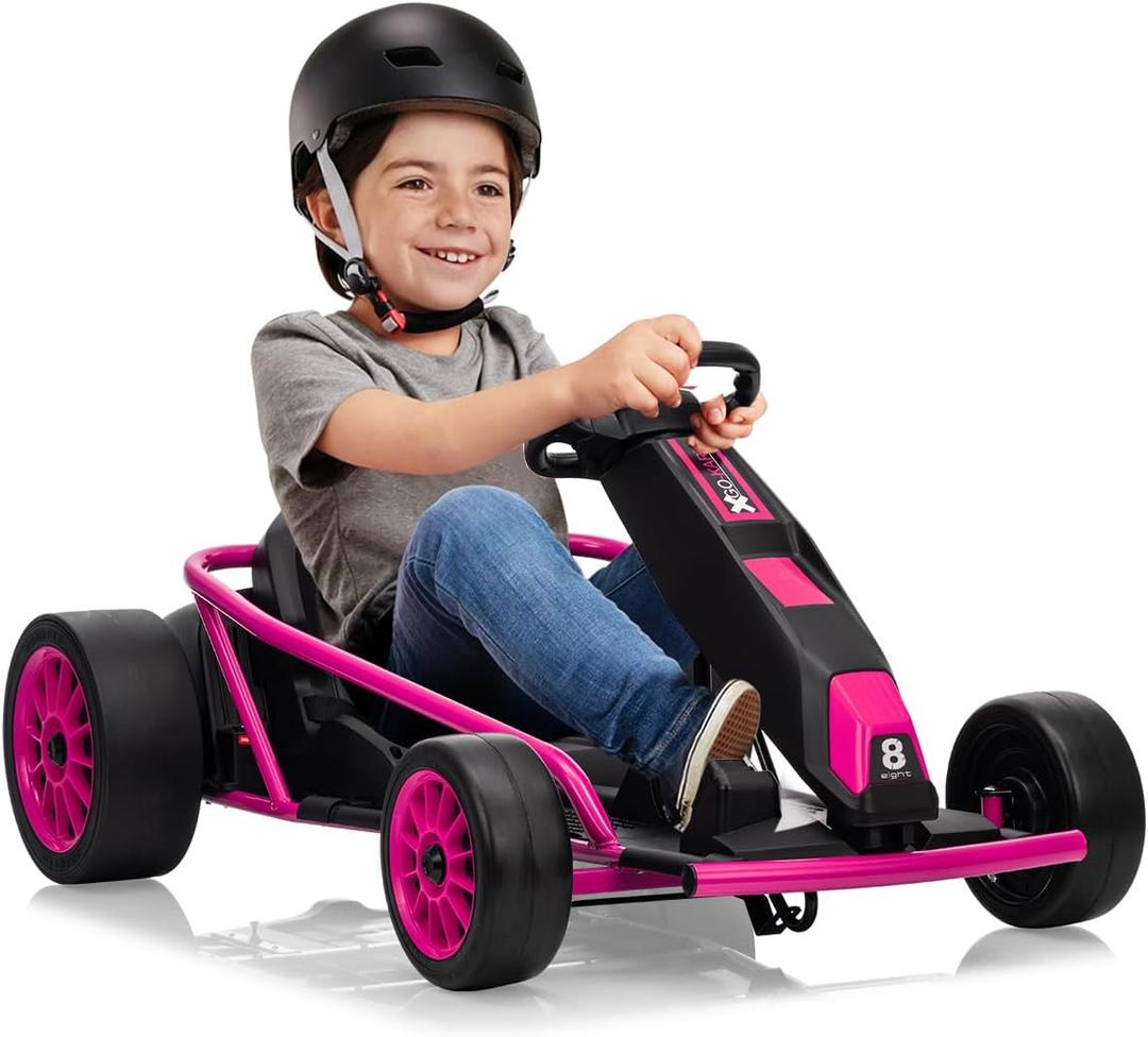 24V Go Kart for Kids 8-12 Years, 300W*2 Extra Powerful Motors, 9Ah Large Battery 8.1MPH High Speed Drifting with Power Display,Music, Horn, Max Load 155Lbs Outdoor Ride On Toy for Teens, Rose