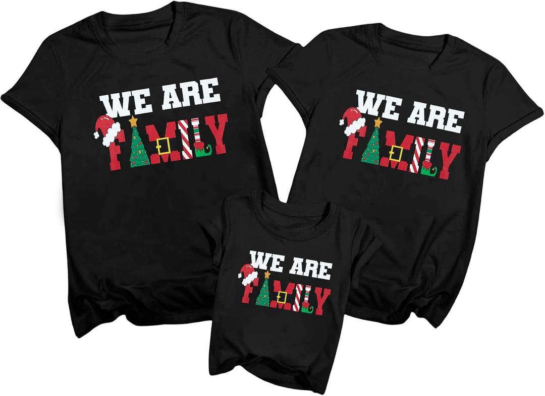 Family Christmas Shirts Merry Christmas Matching Outfits Xmas Graphic Tees Holiday Short Sleeve Tops (Black)