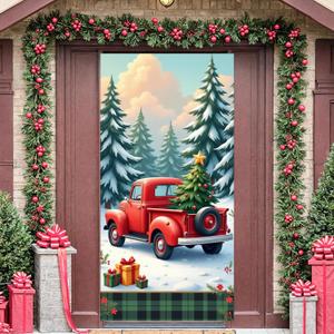 Merry Christmas Front Door Cover Banner 70.9 x 31.4 In (Car-Christmas tree)