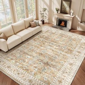 VKLIVING Machine Washable Vintage Design Area Rug 5'x7', Non Slip, Stain Resistant, Home Decor, Boho, (Beige)