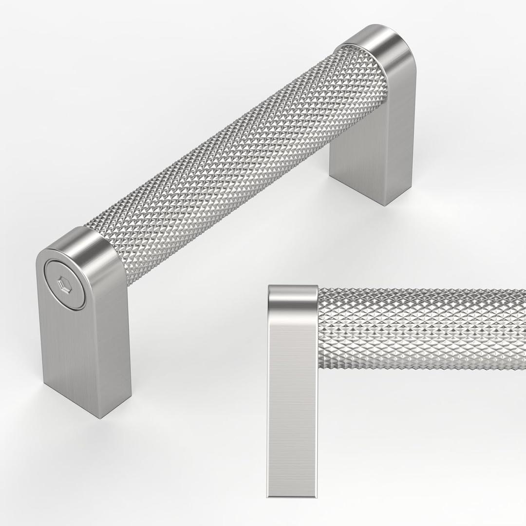 Amerdeco 10 Pack Brushed Satin Nickel knurled Cabinet Pulls 3 Inch Hole Centers Kitchen Cabinet Handles Hardware Kitchen Handles for Cabinets Handles ZH0064