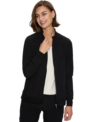 floralhue Scrub Jackets for Women, Zip Front Medical Jacket, Nurse Caots, Black, L