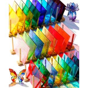FIVEIZERO 24 Sheets Rainbow Transparent Stained Glass Sheets 4x6 Inch Mixed Color Stained Glass Supplies for Suncatchers, Mosaic Crafts, Fused Glass Supplies, Window Art & DIY Projects