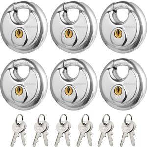 Keyed Alike Disc Padlock, 6PCS Stainless Steel Discus Lock with 2-3/4 in. Wide, 3/8 in. Diameter Shackle, Waterproof Discus Lock for Storage Unit, Sheds, Garages and Fence