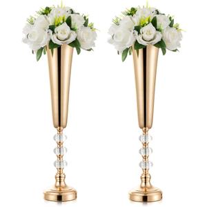 Metal Gold Trumpet Vase - 2 Pcs Tall Tabletop Vases for Centerpieces, 20.8in, Flower Stand for Wedding, Birthday, Home Decor