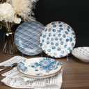 Small Ceramic Salad Plates Set of 4, 7 Inch (13oz) Japanese Appetizer Plates for Sushi Snacks, Dessert Plates for Cake Fruit, Blue & White Dinnerware, Microwave Dishwasher Safe