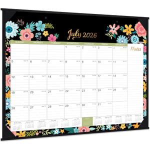 Desk Calendar 2026-2027 - Large Desk Calendar 2026-2027, Jul. 2026 - Dec. 2027, 22" x 17", 18 Months Calendar with Corner Protectors - Black Floral
