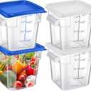 Maxcheck 4 Pcs 4Qt Food Storage Container with Lids Set Square Clear Commercial Containers with Scale and Handle Space Saving for Home Kitchen Restaurant Proof Dough Marinating Meat (White, Blue)
