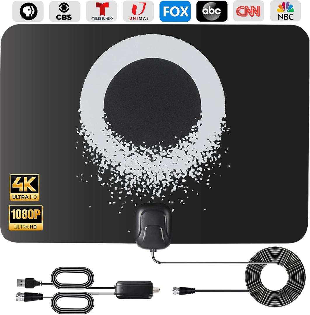 Long Range TV Antenna Indoor, 2025 Digital Amplified HDTV Antenna with Detachable Amplifier Signal Booster, Support 4K 1080P Smart ATSC 3.0 TV for Local Channels -16.4ft Coax HDTV Cable