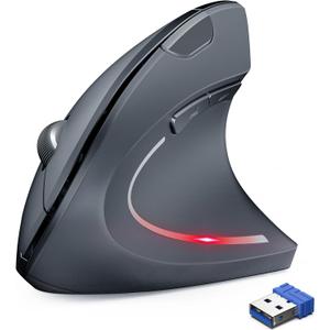 TechRise Ergonomic Mouse, 2.4GHz Optical Vertical Mouse with 5 Adjustable DPI Levels, Up to 4800 DPI, Silent Wireless Mouse with 6 Ergonomic Buttons for Laptop, Desktop, PC, MacBook - Gray