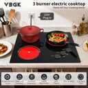 VBGK Electric Cooktop,24 inch 220V Stove Top,Touch and Knob Control,LED,9 Power Levels, Kids Lock &Timer,Overheat Protection,5000W 3 Burner Electric Cooktop