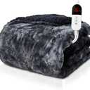 Electric Heated Throw Blanket - Faux Fur Sherpa 50"x60" Fast Heating Bed Blankets Throw with 6 Heating Levels & 4 Hours Auto Off, Over-Heat Protection ETL,  Black