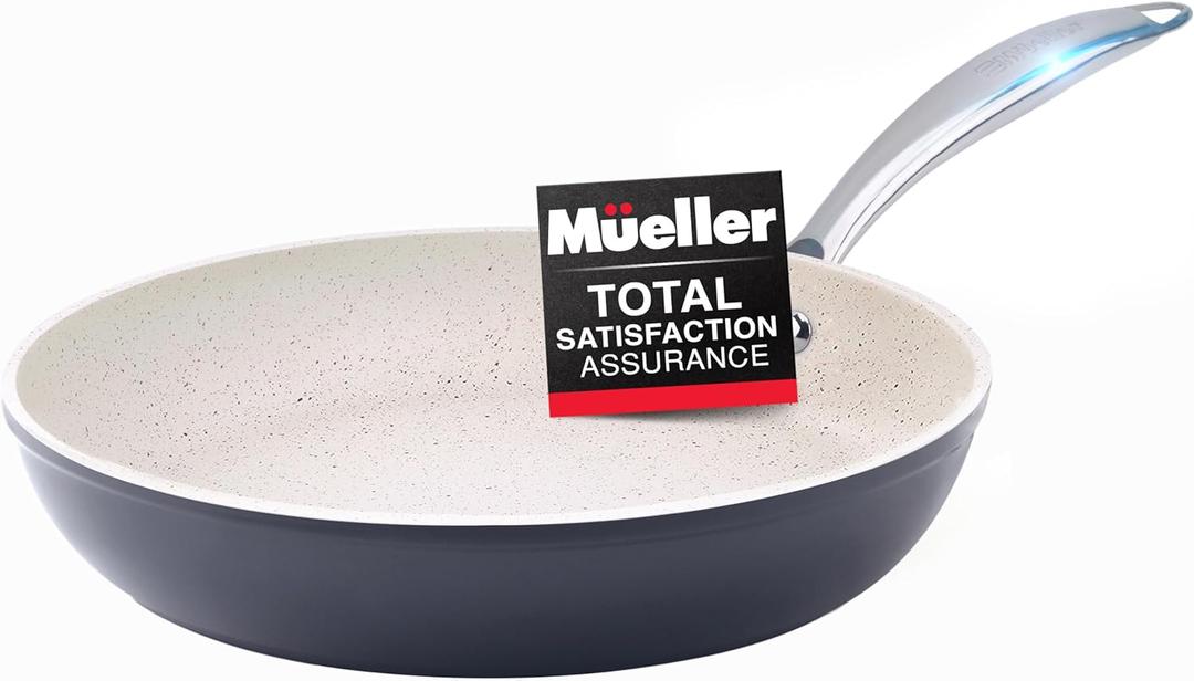 Mueller 12-Inch Fry Pan, Heavy Duty Non-Stick German Stone Coating Cookware, Aluminum Body, Even Heat Distribution, No PFOA or APEO, EverCool Stainless Steel Handle, Grey (Gray)