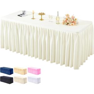 PARTISKY 1 Pack Ivory Tablecloths for Rectangle Tables 4ft, Wrinkle Resistant Spandex Table Cover Fitted Stretch Table Cloth with Pleated Ruffle Skirts for Party Banquet Dining Birthday Wedding Ivory, 48" x 24" (Rectangular)