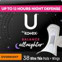 U by Kotex Balance Ultra Thin Pads with Wings, Overnight Absorbency, 38 Count