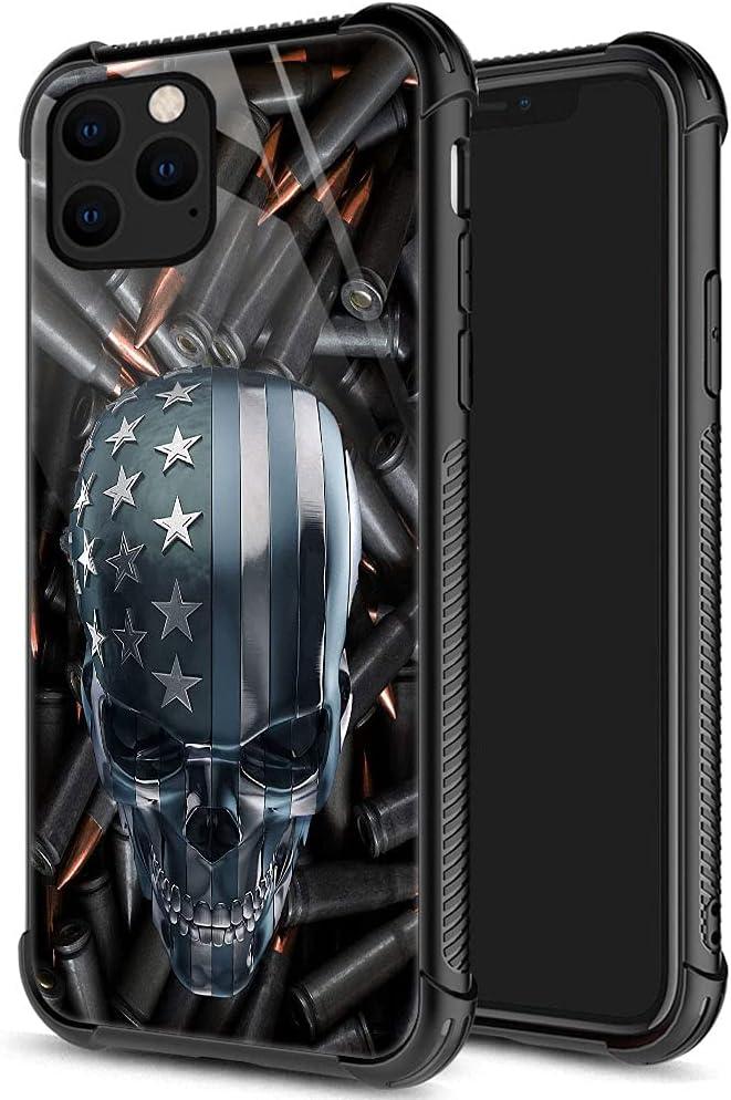 DJSOK Case for iPhone 13 Pro,Luxury Pattern Design Shockproof Rugged Cover,Cases for Man Woman-Bullet Skull Flag