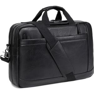 Faux Leather Messenger Bag for Men 17-17.3 Inch: Convertible 3 in 1 Backpack Laptop Briefcase Computer Handbags Shoulder CrossbodyBag with Padded for Work College Travel, PU Black (Dark)