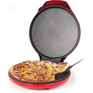 Betty Crocker Pizza Maker Plus, 12" Indoor Electric Grill, Nonstick Griddle Pan for Pizzas, Quesadillas, Tortillas, Nachos and more, 12" Electric Griddle for Delicious Meals and Snacks, Red